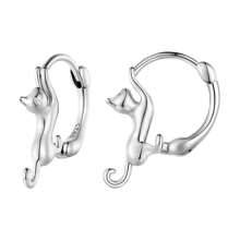 1 paire de boucles d'oreilles à tige en argent sterling 925 mignonnes en forme de chat, boucles d'oreilles à anneau pour animaux de compagnie pour fille femme, bijoux pour fête, cadeau d'anniversaire