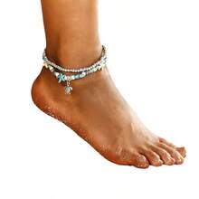In-Demand Overseas Turquoise, Starfish, Sea Turtle Multi-Layer Handmade Anklet Set, Retro Beach & Surf Style, Ready To Ship - Multicolor - View 3