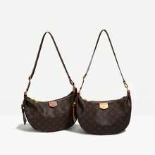 Women's Retro Crossbody Bag Dumpling Shaped Crescent Bag Color Blocking Large Capacity Zipper Closure Stylish For Commuting And Daily Use - Coffee With Brown - View 2