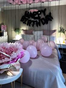 44/57pcs Minimalist Black & White Balloon Set | 20pcs Black Bowknot + Happy Birthday Banner | Latex Ribbon Set For Adult Party/Anniversary, Style Birthday Party Decorations, Party Supplies (White & Pink Available)