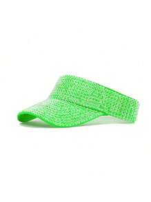 1pc Handmade Rhinestone Embellished Solid Color Sun Hat For Women