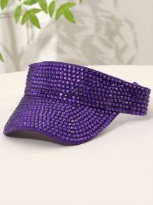1pc Handmade Rhinestone Embellished Solid Color Sun Hat For Women