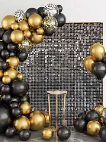 1pc 100*200cm Black Sequin Backdrop Cloth, Square Plastic Sequin Party Background Curtain, Wedding Birthday Party Wall Decor, Metallic Tinsel Plastic Hanging Backdrop Curtain - Black - View 9