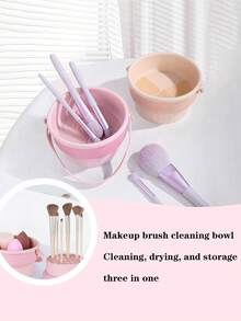 Tazón de limpieza de brochas de maquillaje de silicona 3 en 1 con rejilla de secado, alfombrilla de limpieza multifuncional para esponjas de maquillaje, limpiador reutilizable de herramientas de maquillaje para borlas, brochas y agitadores, adecuado como regalo para principiantes - Multicolor - Ver 7