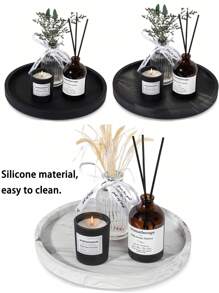 1pc/3pcs Round Marble Pattern Storage Tray, Bathroom Organizer Rack, Easy To Clean, Candle/Fragrance Holder, Silicone Vanity Tray, Jewelry Dish, Ideal For Liquid Soap, Shampoo, Spice Jars, Vase Mat In Home, Bathroom, Kitchen, Living Room, Coffee Table, Dining Room Plates Plate Kitchen Decor Trays Fruit Tray Tray Decor Gifts Birthday Graduation