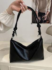 Bolsa de ombro estilo hobo, minimalista e luxuosa, de cor sólida, com nó, bolsa de ombro minimalista, em formato de crescente, versátil para uso diário feminino na primavera e no verão