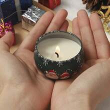 1 Pieza/Portavelas navideño, regalo pequeño, vela aromática, lata de hierro, set para cena a la luz de las velas, artículo de uso diario en el hogar, fragancia ligera, ambiente romántico, cera de soja sin humo, vela perfumada