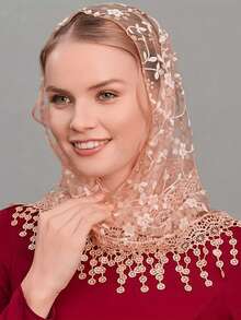 1 件纯色藤蔓箔蕾丝印花流苏三角围巾，经典镂空透气复古轻质披肩，时尚春秋休闲甜美头巾，优雅面纱头饰，适合婚礼新娘礼服配饰 - 三角巾 - 查看 23