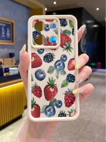 1pc Fashionable Blueberry/Strawberry Anti-Fingerprint Matte Sandstone Anti-Drop Phone Case Compatible With Apple///OPPO/Realme/Infinix