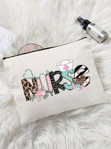 Bolsa de cosméticos blanca con patrón de enfermera de dibujos animados, con gorro de enfermera, patrón de estetoscopio y aguja, bolsa de aseo de viaje, regalo para la ducha nupcial de la hija, estuche de maquillaje, regalo para organizador de maquillaje para herramientas de maquillaje, regalo adecuado para la hija adulta para uso diario, viajes de negocios, vacaciones, es un regalo pensativo para amigos y familiares, regalos de cumpleaños, regalos del Día de la Madre y regalos del Día de la Enfermera. Artículos esenciales de viaje, vacaciones, verano, vacaciones, regreso a la escuela, bolsa para la escuela, bolsa de viaje para mujeres, bolsa de maquillaje para viaje - Blanco - Ver 2