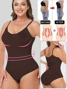 2PCS Slimming Women Tummy Control Shapewear Bodysuit Waist Trainer Body Shaper Underwear Waist Compression Jumpsuit Shaping Tank Top Seamless Undershirts Spaghetti Strap - Black+Brown(2 Pack) - View 3