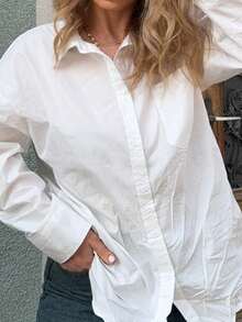 Jeta Ari Oversized Button Up Shirt Old Money Spring Vacation Easter - White - View 5