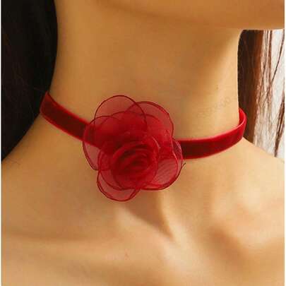 Collar con gran flor de rosa romántica, gargantilla de terciopelo negro ancha, accesorio de moda para el cuello para mujer, regalo para fiesta