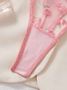 Style Dream Spring And Summer New Women's Sexy Underwear With Lace And Floral Embroidery, Ultra-Thin, 2 Pieces Set, Bra And Panties, Sweet And Cozy Feel, Pure Desire, Transparent, Triangle Panties, Valentine's Day, Couple's Bedroom, Intimate Apparel Ultra-Thin Bra & Panty Lingerie Set - Pink - View 2