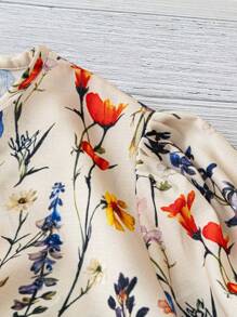 Women's Fashion Print V-Neck Puff Sleeve Elastic Cuff Casual Blouse