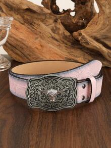 1PC Girl's Western Vintage Belt Western Cowgirl Horse And Cattle Decor Belt For Jeans Pants Back To School Winter Gift Ideas Boy Girl Valentine's Day - Baby Pink - View 21