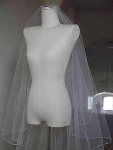 Bridal Veil With Double Layers, Minimalist Linear Design, Large Trailing, High-End Layered Look, Niche Wedding Photography Accessory With Lace Trim,Summer,Beach,Festival,Birthday - White - View 6