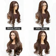 Brown 13x6 Synthetic Lace Front Wigs For Women 22 Inch Long Straight Glueless Kanekalon Hair Resistant Synthetic Hair Wigs Free Part 150% Density For Women Daily Party Vacation Holiday Use Easy To Install And Take Off For Beginners