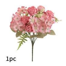 1/4 Peças Buquê de Flores Artificiais Realistas, Rosas Faux Reutilizáveis, Buquês de Crisântemos e Hortênsias com Haste, Decoração de Mesa para Casa e Sala, Arranjos de Flores Artificiais Centrais, Decoração de Jardim e Quintal Externos, Decoração de Casamento, Aniversário, Chá de Panela - Sem Recipiente