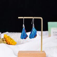 Natural Stones Tourmaline Aura Blue Flame Healing Crystal Stone Dangle Drop Earrings For Women Eardrop Chakra Balancing Jewelry - Electroplating Blue Feather Earrings - View 6