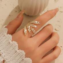 1pc Maple Leaf Open Ring, Suitable For Everyday Wear - Black + Black Zirconium - View 5