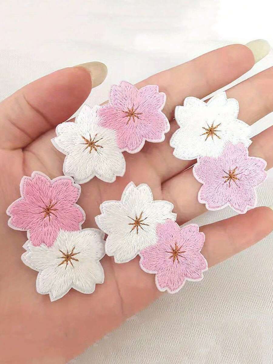 10 piezas de Parches bordados de flor de cerezo pequeños para planchar en aplicaciones de decoración en faldas, bolsas, reparación de agujeros, decoración para chaquetas, mochilas, camisetas