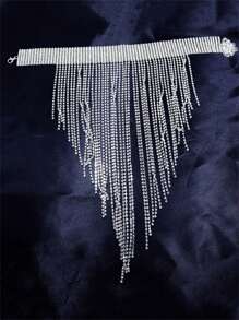Silver-Plated Rhinestone Tassel Necklace, Suitable For Important Occasions