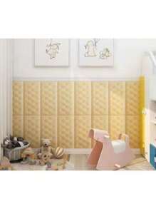 1 pièce/6 pièces Papier peint en mousse 3D gaufré 35 cm x 70 cm avec grain  imitation, doux et texturé (épaisseur 0,4 cm/0,16 po), autocollant mural en mousse réutilisable et découpable, décoration murale de chambre à coucher, revêtement mural insonorisé et épaissi, emballage doux de chevet, imperméable, anti-humidité, anti-poussière et anti-collision, stickers muraux décoratifs