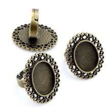 2件适合13x18mm椭圆形凸圆DIY可调戒指空白底座设置托盘手工珠宝制作戒指配件发现