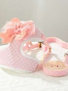 Bowknot Dog Harness Leash, Escape-Proof Vest Style, For Small Dogs Like Pomeranian Teddy, Walking Outdoor Pet Dog Leash