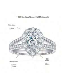 1pc 925 Sterling Silver & 18K Gold Plated Water Drop Pear Shaped 5*8mm Full Moissanite Engagement Ring, With GRA Certificate, Wedding/Anniversary Gift For Women