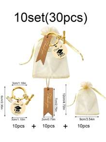 30pcs/10SET Stainless Steel Keychain Set, Simple And Elegant Design, Includes Keychain, Thank You Tags And Organza Bags,Commemorative Gift For Graduation Season, Practical, Suitable For Party Favors And Graduation Celebrations Car Accessories Bag Charm