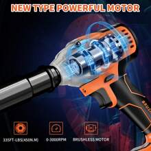 Cordless Impact Wrench 1/2 Inch Brushless Impact Gun Max Torque 320 Ft-Lbs 430N.M Impact Wrench With 21V Brushless Motor With 3.0Ah Li-Ion Battery And 7 Sockets