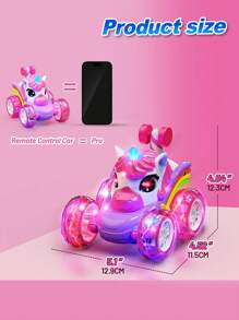 Coche teledirigido de 4 ruedas motrices con luces LED que da vueltas de 360°, coche eléctrico de juguete de 2.4GHz, regalo para niñas de 3 a 6 años