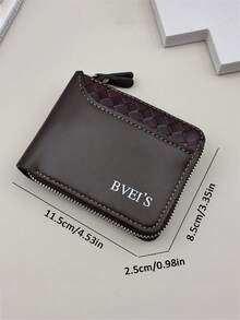 1pc Men's PU Leather Short Wallet, Fashionable Checkered Soft Wallet, Horizontal Zipper Wallet, 2 Fold Coin Wallet, Woven Pattern Splicing Wallet, Large Capacity Multi Card Slot, Can Store Large Banknotes, ID Photo Slot, Letter Decoration, Simple Coin Pocket, Credit Card Bank Card ID Photo Slot, Business Leisure Style, Ideal Gift For Men's Birthday Or Companion, Suitable For Male And Female Young Students Fashion Style Daily Life - View 5