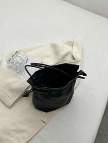 Women's Fashionable Casual Crossbody Mini Drawstring Cloud Shoulder Bag - Black - View 4
