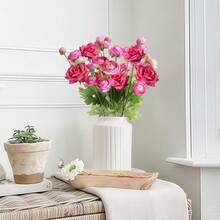 16 Heads Artificial Ranunculus Flower 4Pcs Silk Flowers Buttercup For Home Wedding Decoration Floral Creation Flower Arrangement DIY Project Outdoor Decor - 22 đầu màu hồng nóng - Xem 3