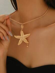 1 pieza Collar colgante elegante con estrella de mar y concha de estilo minimalista y estilo de playa con brisa marina metálica
