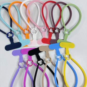 1pc New Minimalist Silicone Solid Color Elastic Wrist Strap Lanyard, Durable Unisex Phone Wrist Cord With Detachable Holder To Prevent Loss