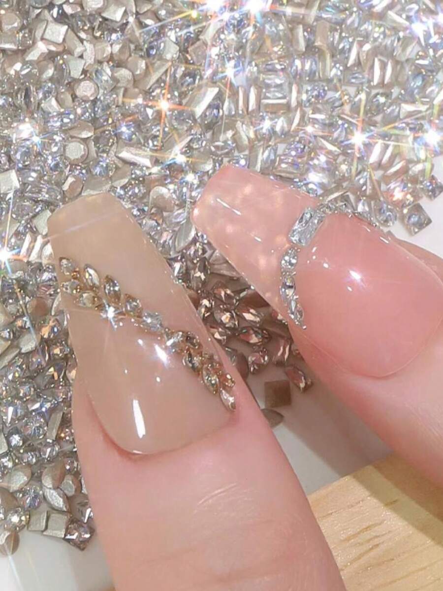 50/200 piezas de mini rhinestones de circonita blanca y rosa claro para uñas, 2-3 mm, con fondo plano y punta 3D, decoraciones de cristal sin olor para diseños de manicura, encantos y mosaicos, suministros para uñas - Blanco - Ver 1