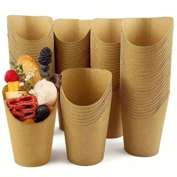 10pcs/20pcs/40pcs/50pcs Egg Waffle Cup,Thick Kraft Paper Angled Cup,Fries Cup,Baking Packaging Box,Lce Cream Cup, Round Tube Dessert Packaging Boxs[Thickened Version]