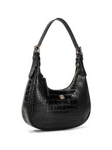 DK DKMG 1pc Burgundy Crocodile Embossed PU Leather Women Handbag, Shoulder Bag, Crescent Bag, Fashion Elegant Versatile For Party, Casual Date, Lightweight For Daily Use And Holiday Gift