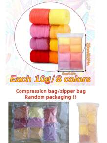 1 Conjunto Roving de Lã Colorida, Combinação de 8 cores de Fibra de Lã de 10g, Kit de Material para Feltrar Lã, Brinquedos de Feltro de Lã DIY (Embalagem Aleatória de Zíper/Saco a Vácuo)