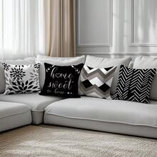 6 piezas Fundas de cojín minimalistas en blanco y negro con diseño geométrico Home Sweet, impresas por un lado en tela de terciopelo suave, tamaños 45*45/50*50/40*40CM para decoración del hogar, decoración de fiestas, regalo de cojín decorativo - 6 piezas-Verde - Ver 6