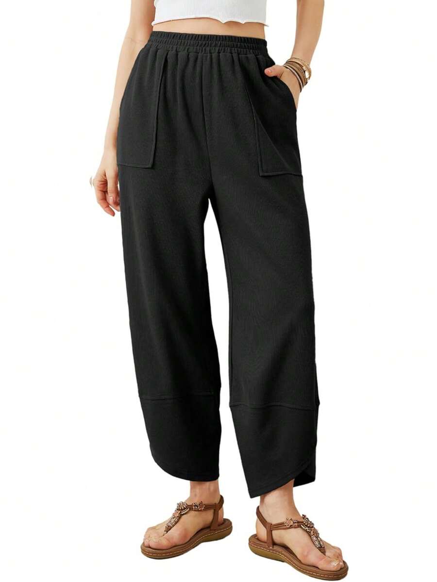 Women's Wide Leg Trousers Casual Elasticated Waist Trousers Paraiso Pocket Trousers Harlem Trousers - màu đen - Xem 1