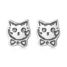 1 paire de boucles d'oreilles à tige en argent sterling 925 mignonnes en forme de chat, boucles d'oreilles à anneau pour animaux de compagnie pour fille femme, bijoux pour fête, cadeau d'anniversaire