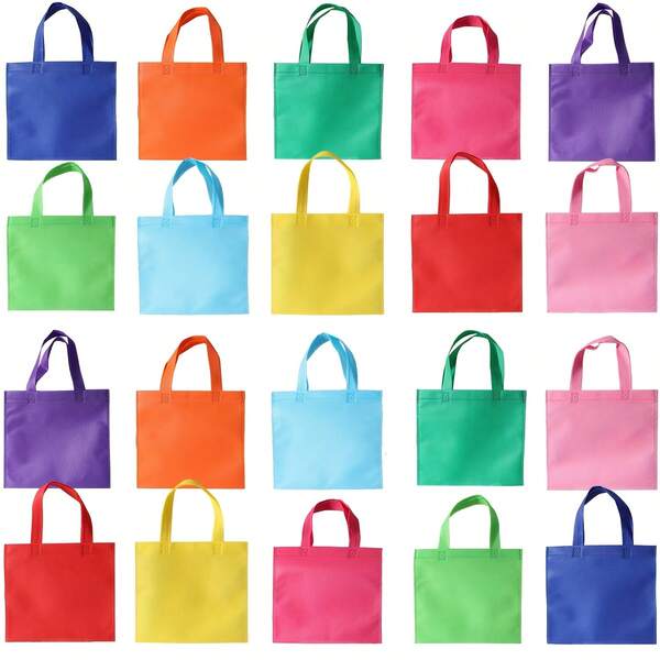 10/20 Stücke mittelgroße 10er-Farbsortiment 20x20cm Vliesstoff Candy Bags, wiederverwendbare Geschenktüten mit Griffen, geeignet für Einkaufszentren, Geschenke, Küchen, Geburtstagsparty Gastgeschenke, können kleine Geschenke aufnehmen