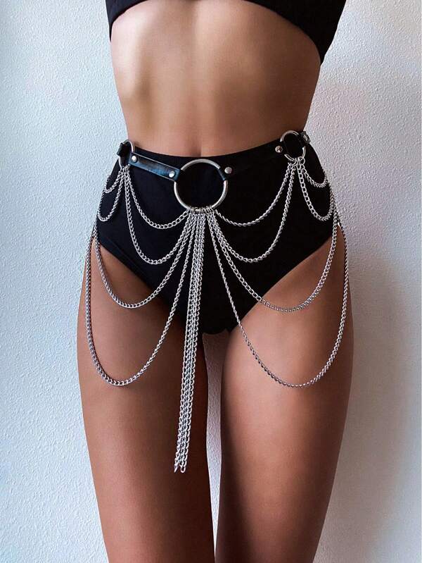 Layered Leather Body Chain Belt Sexy Waist Chain Goth Accessories Adjustable Festival Girls Jewelry