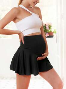 PARNIXS Casual Cute Maternity Skirt Flared Short Knitted Fabric With Pockets Ruffle Hem Medium Stretch - Multicolor - View 4