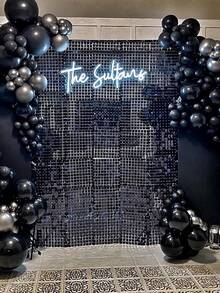 1pc 100*200cm Black Sequin Backdrop Cloth, Square Plastic Sequin Party Background Curtain, Wedding Birthday Party Wall Decor, Metallic Tinsel Plastic Hanging Backdrop Curtain - Black - View 5